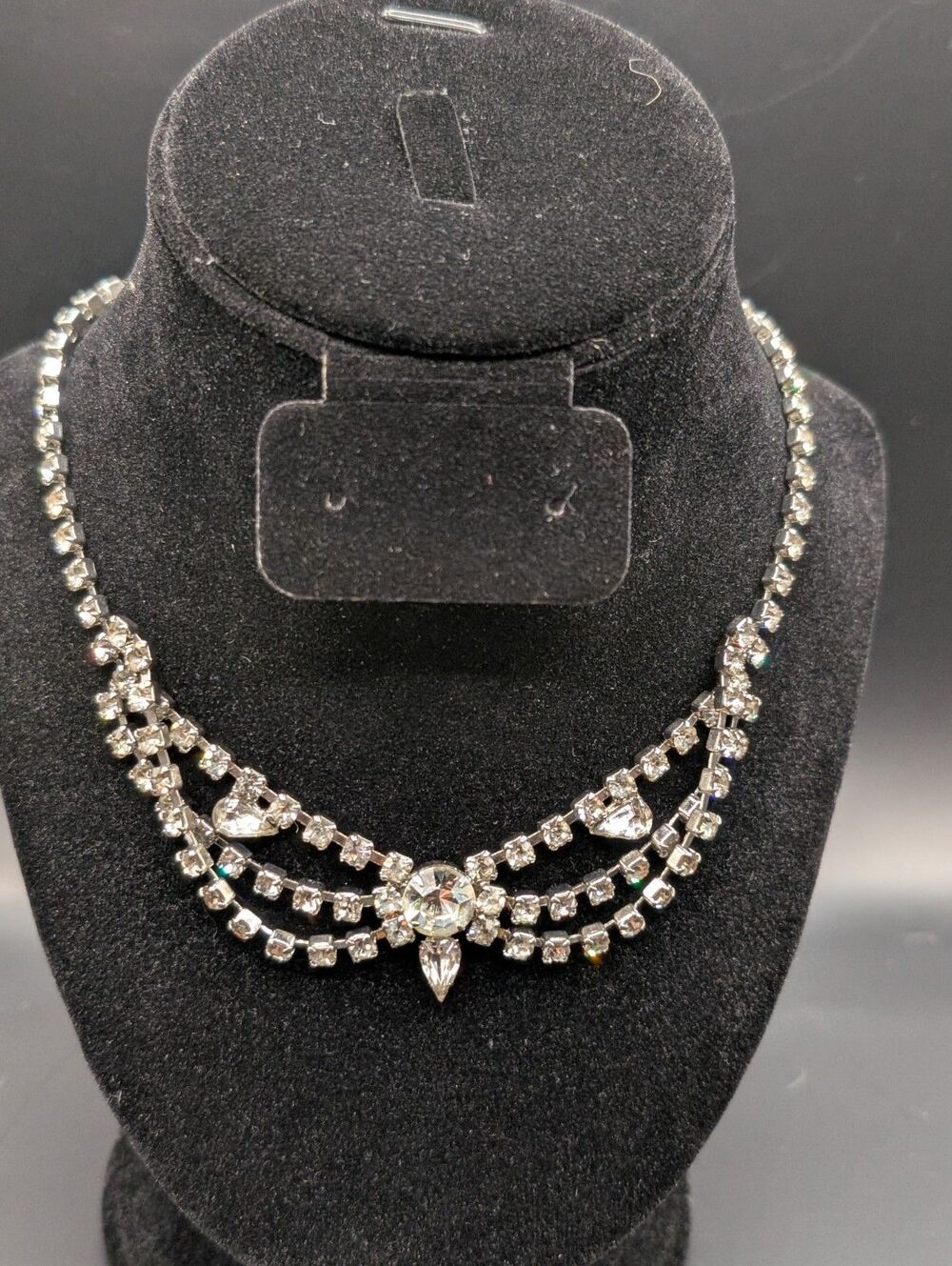 Rhinestone Necklace Silver Tone Vintage Modern